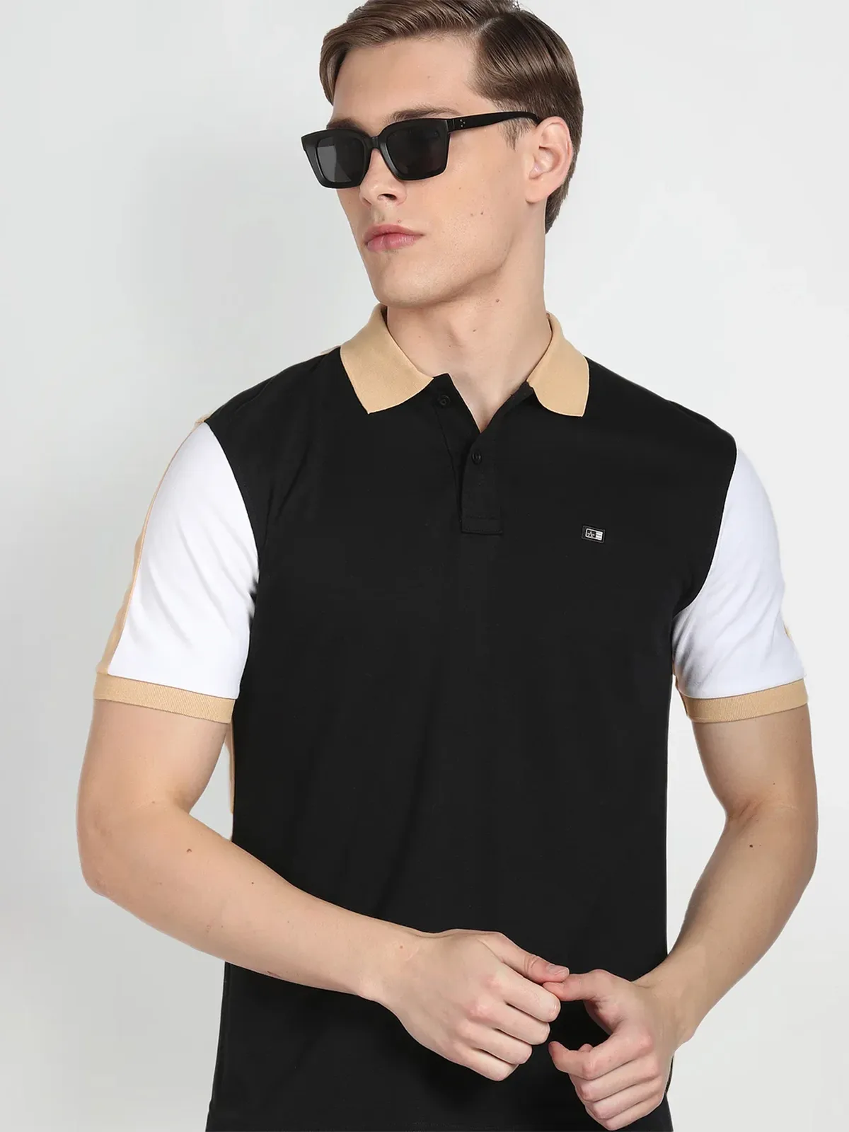 Arrow black cotton color block t shirt