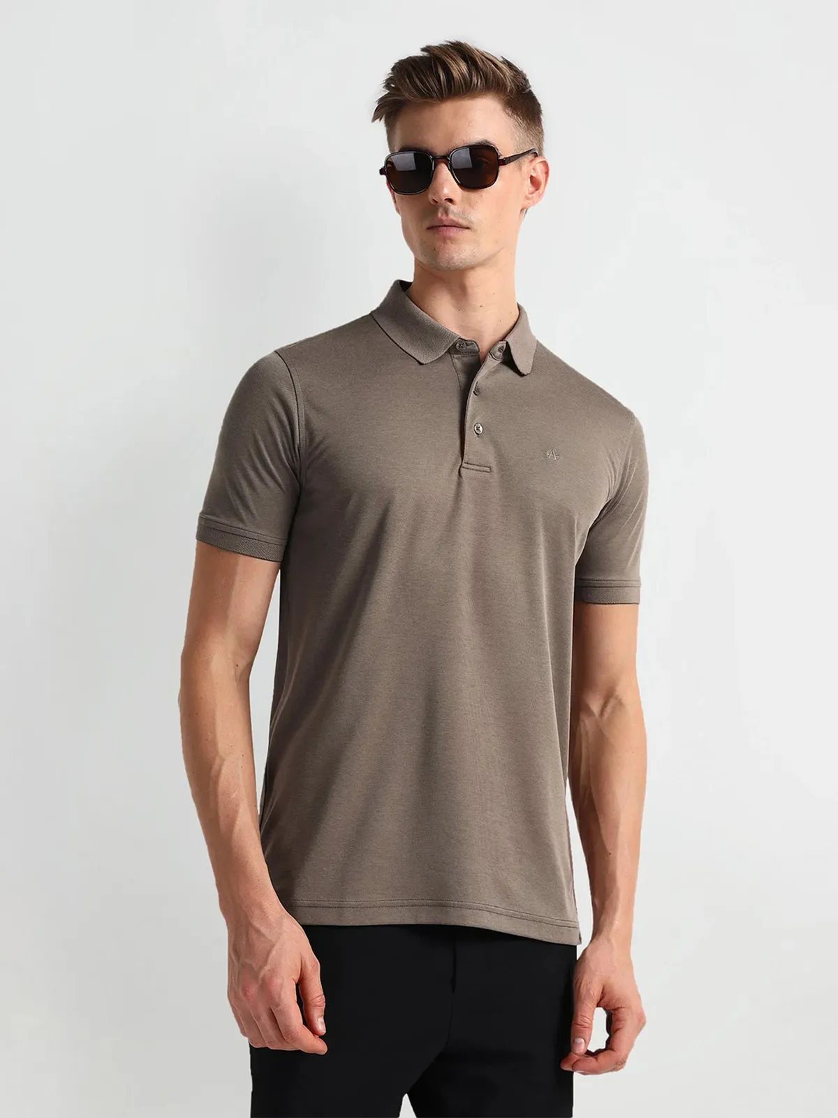 ARROW plain fawn beige cotton polo t-shirt