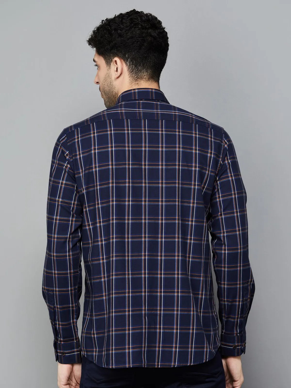 ARROW SPORT navy cotton casual check shirt for men