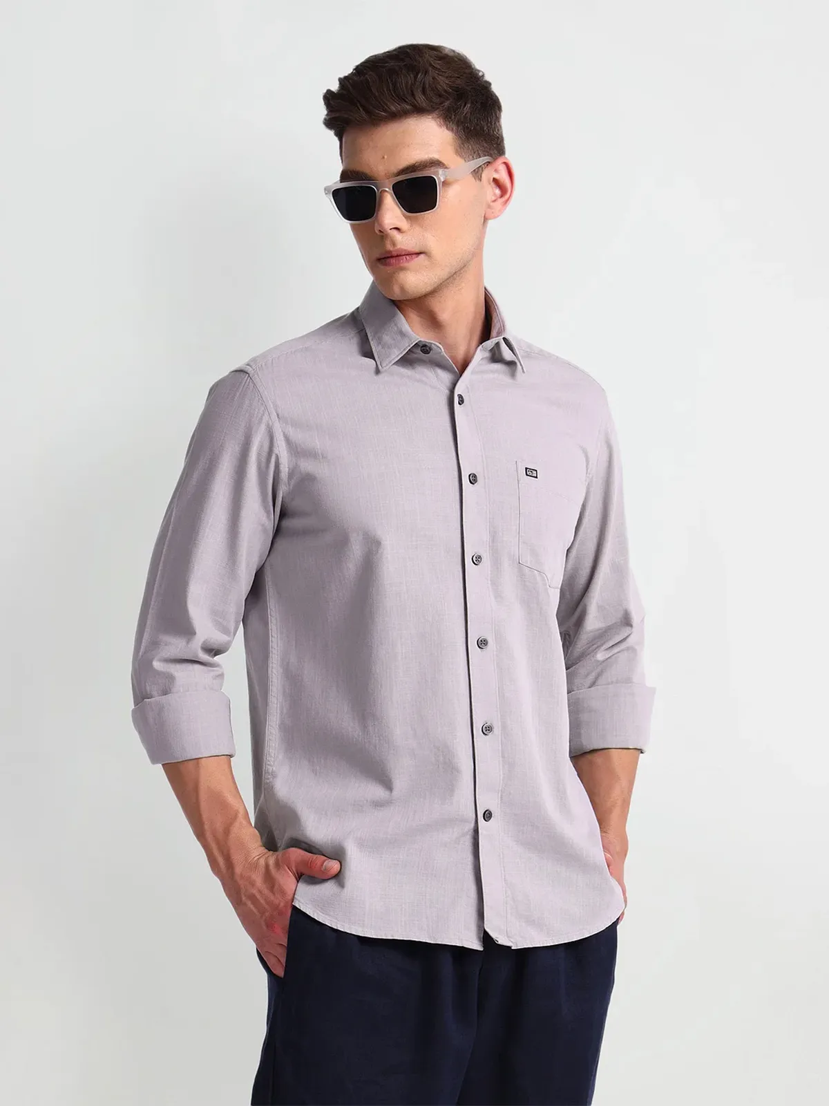 ARROW SPORT plain light grey cotton shirt