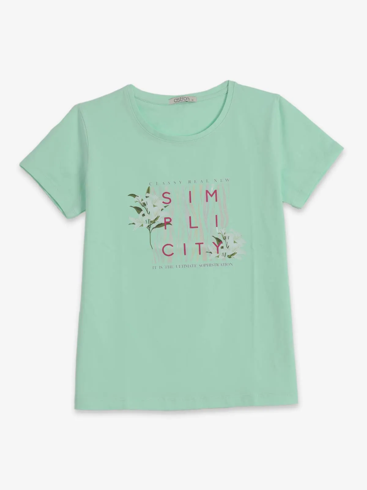 ASTRON mint green printed cotton t-shirt for women