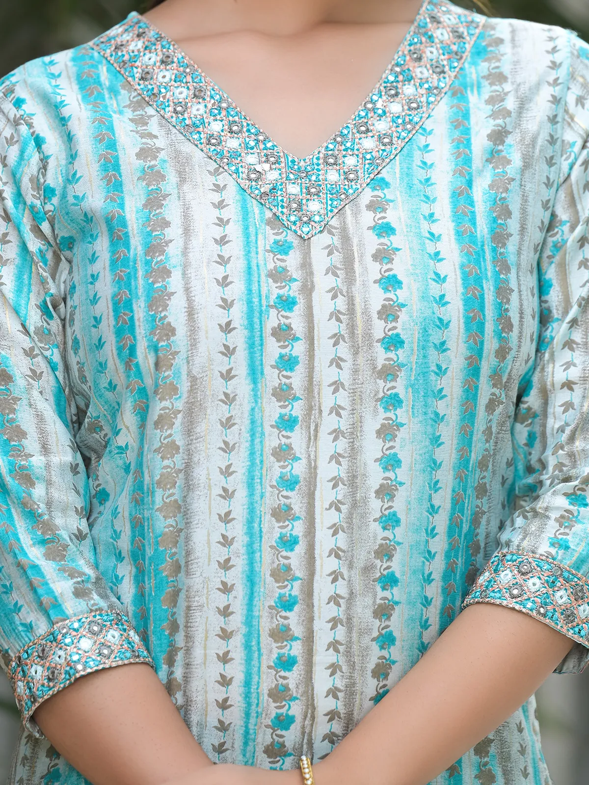 Attractive aqua cotton kurti set