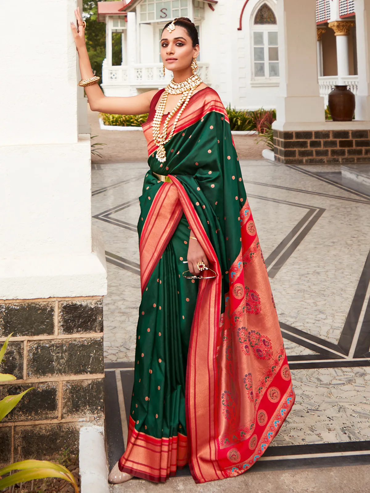 Attractive dark green paithani silk saree