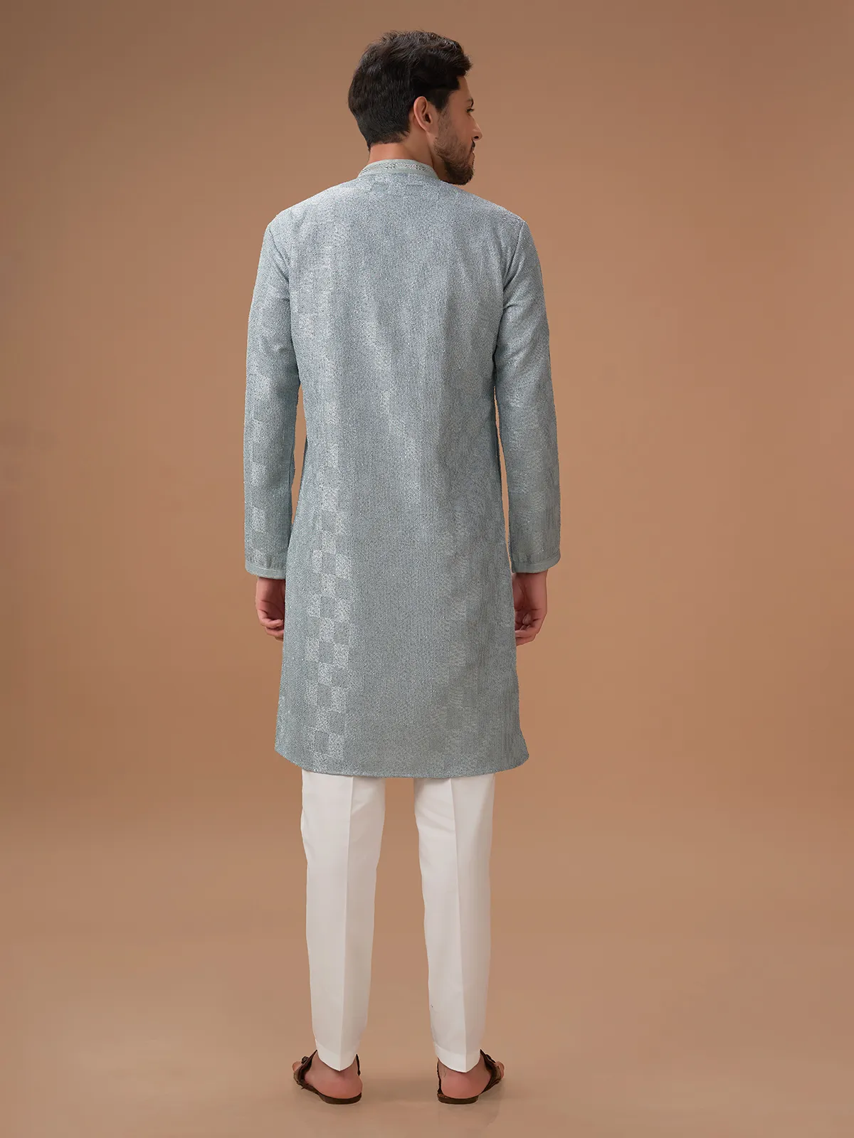 Attractive grey silk  Men Kurta pajama