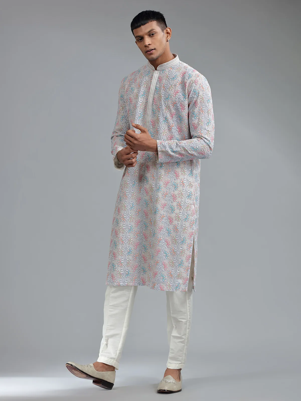 Attractive light purple silk kurta suit