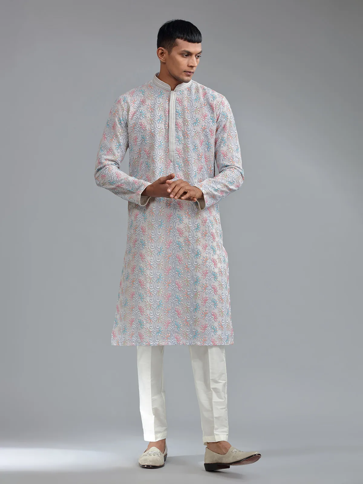 Attractive light purple silk kurta suit