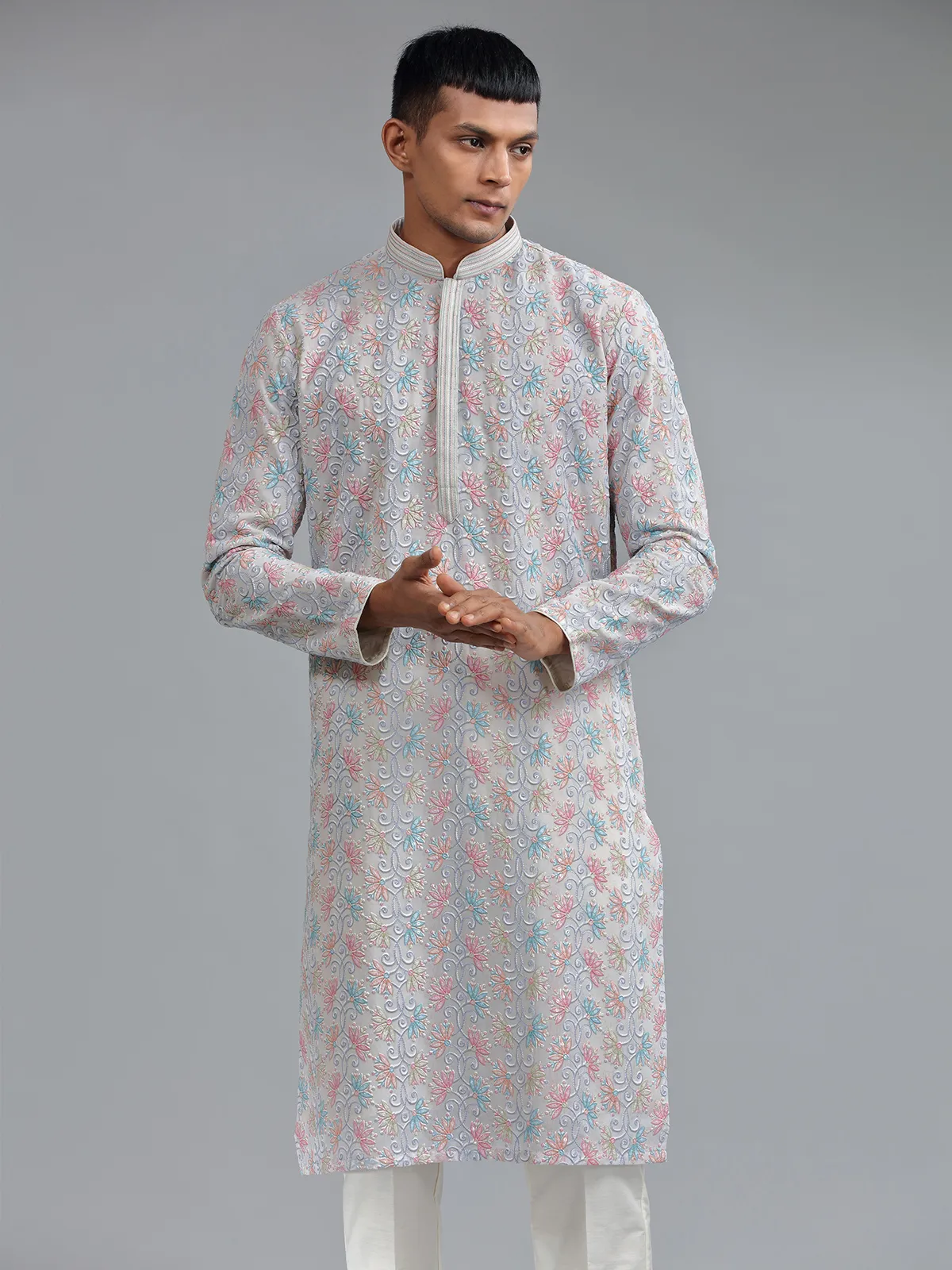 Attractive light purple silk kurta suit