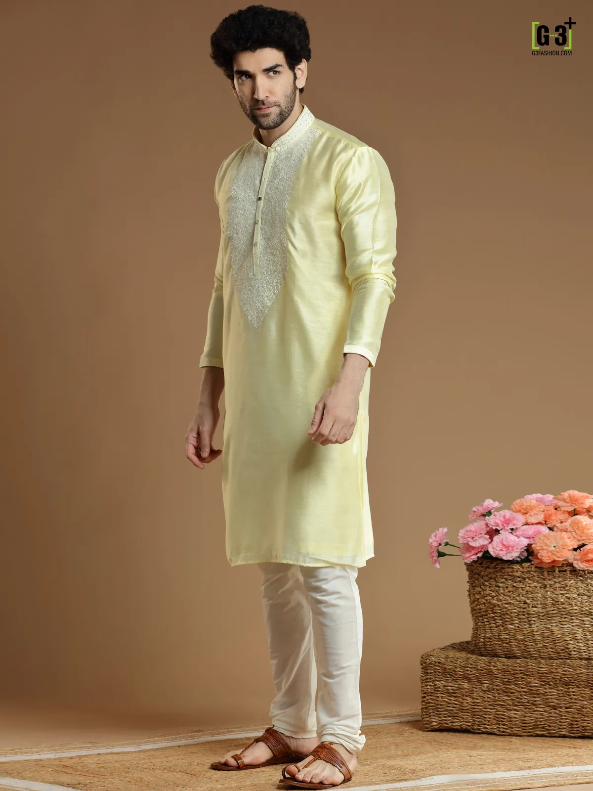 Attractive lime yellow silk kurta suit for festivals