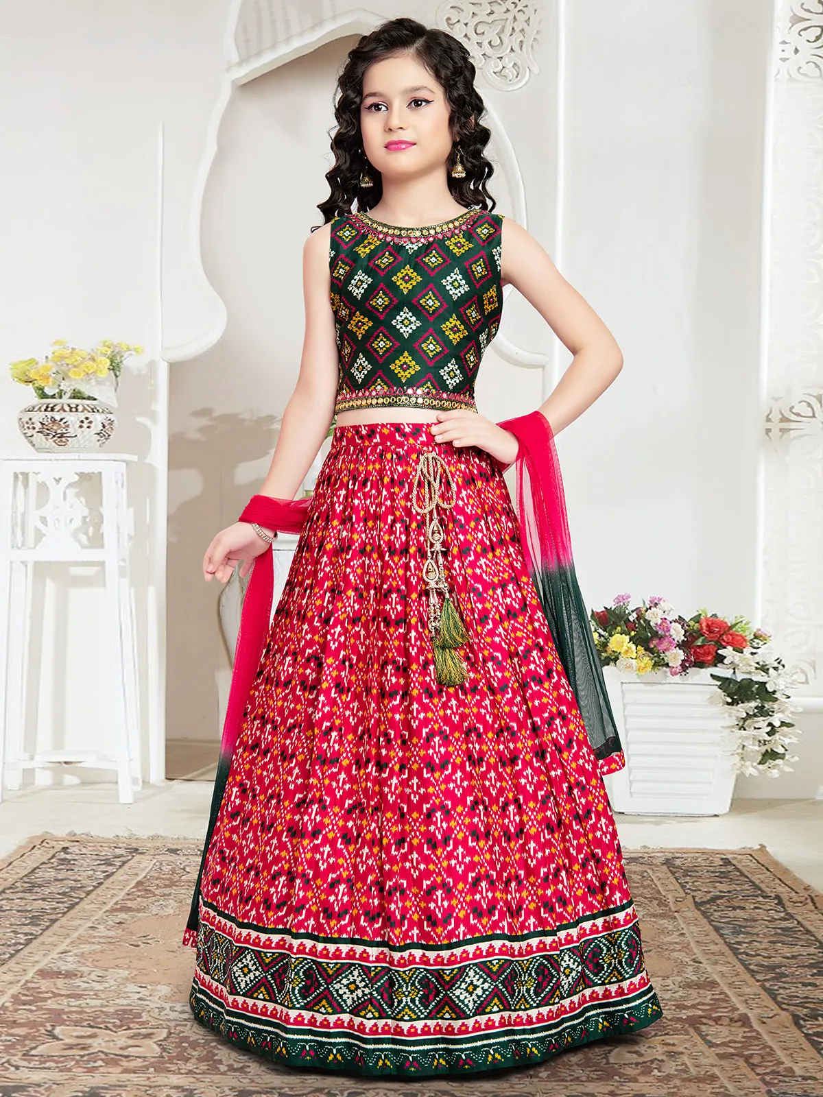 Attractive magenta silk girls wedding look lehenga choli