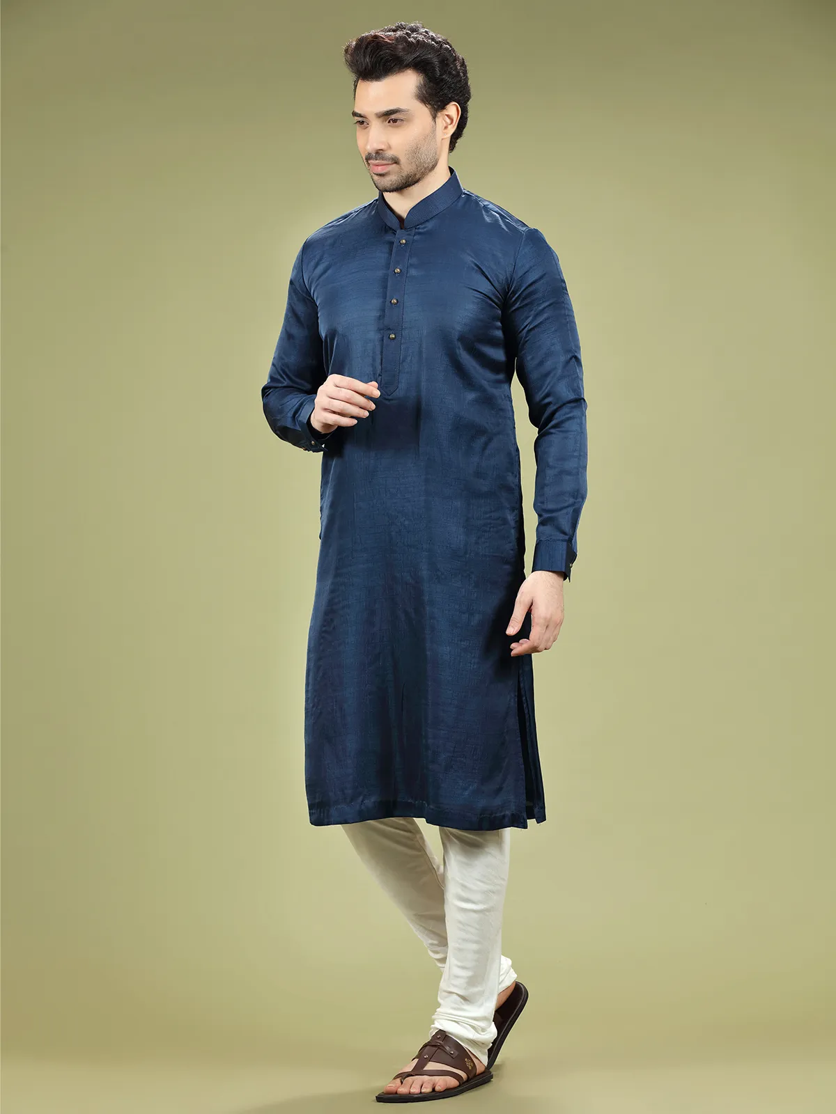 Attractive navy silk kurta suit