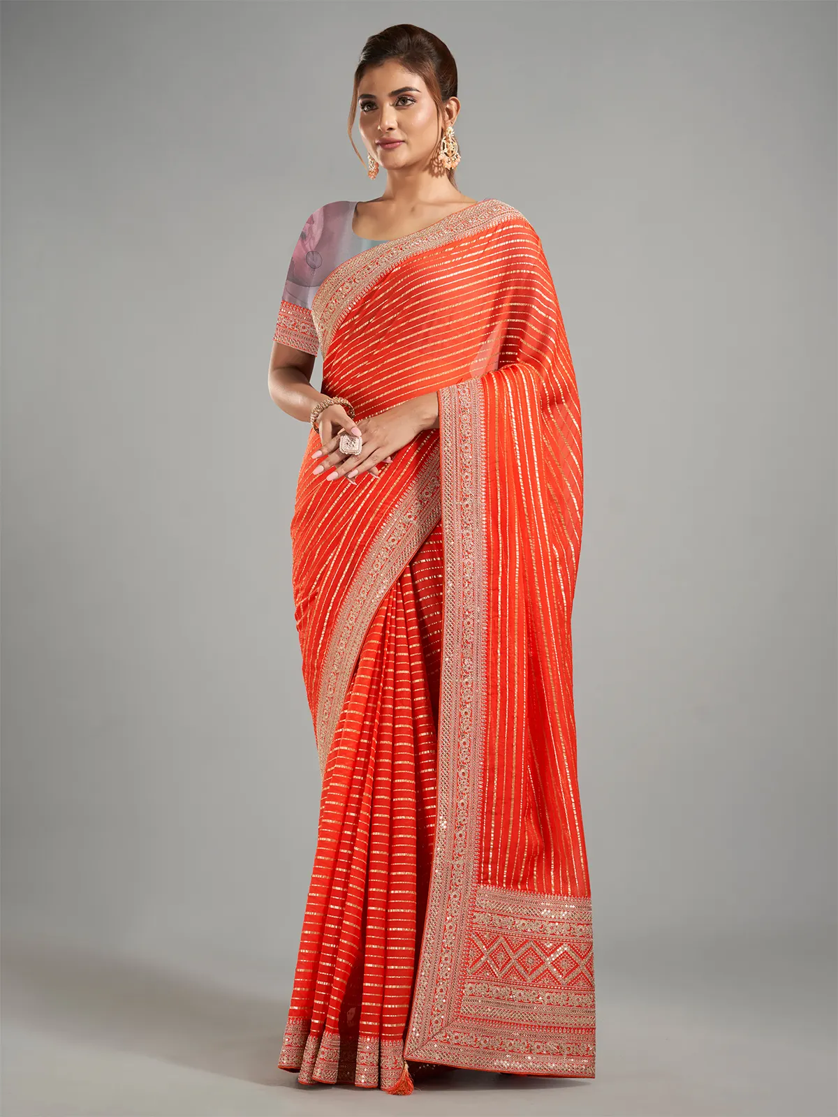 Attractive orange georgette saree