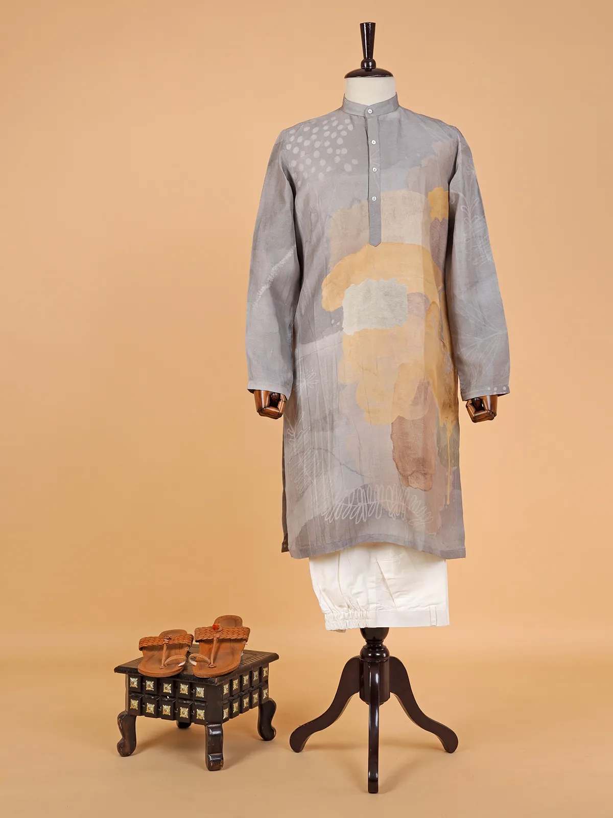 Attractive printed grey  Men Kurta pajama