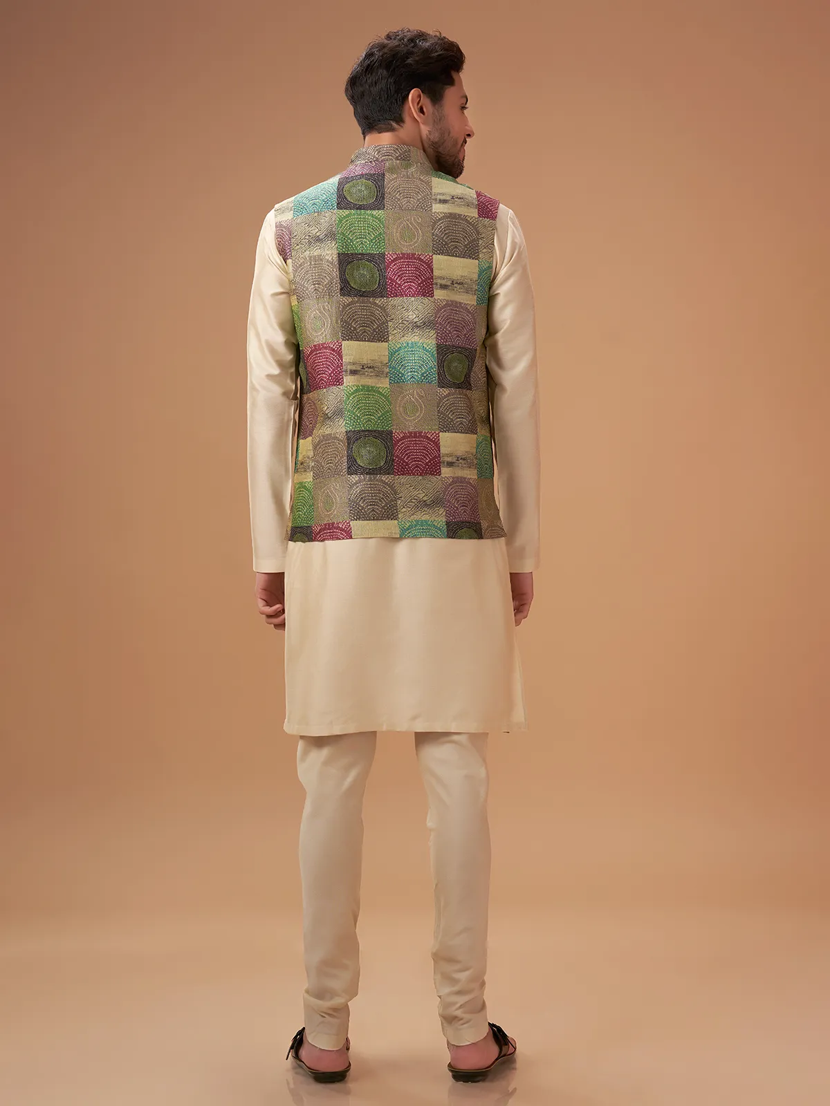 Attractive printed multi color waistcoat set