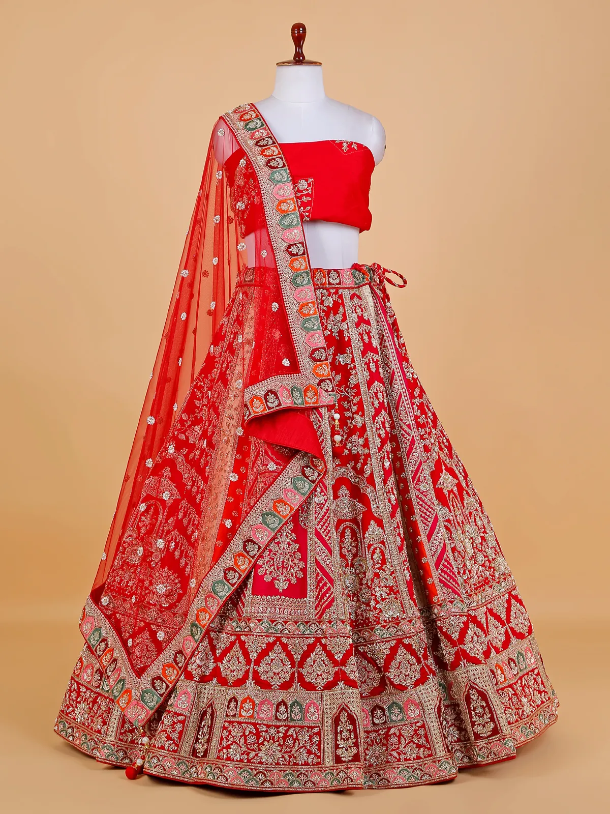 Attractive red silk lehnega choli