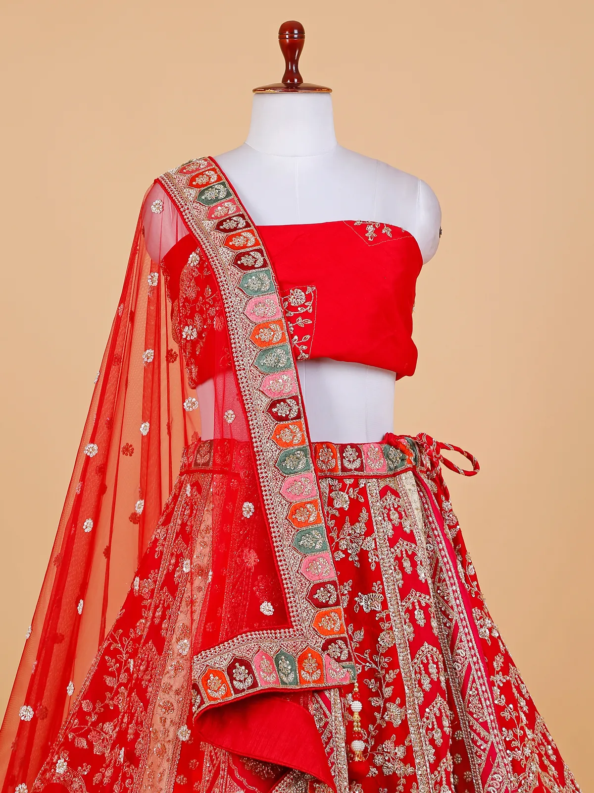 Attractive red silk lehnega choli