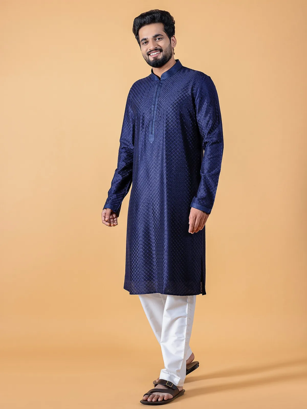 Attractive silk navy  Men Kurta pajama