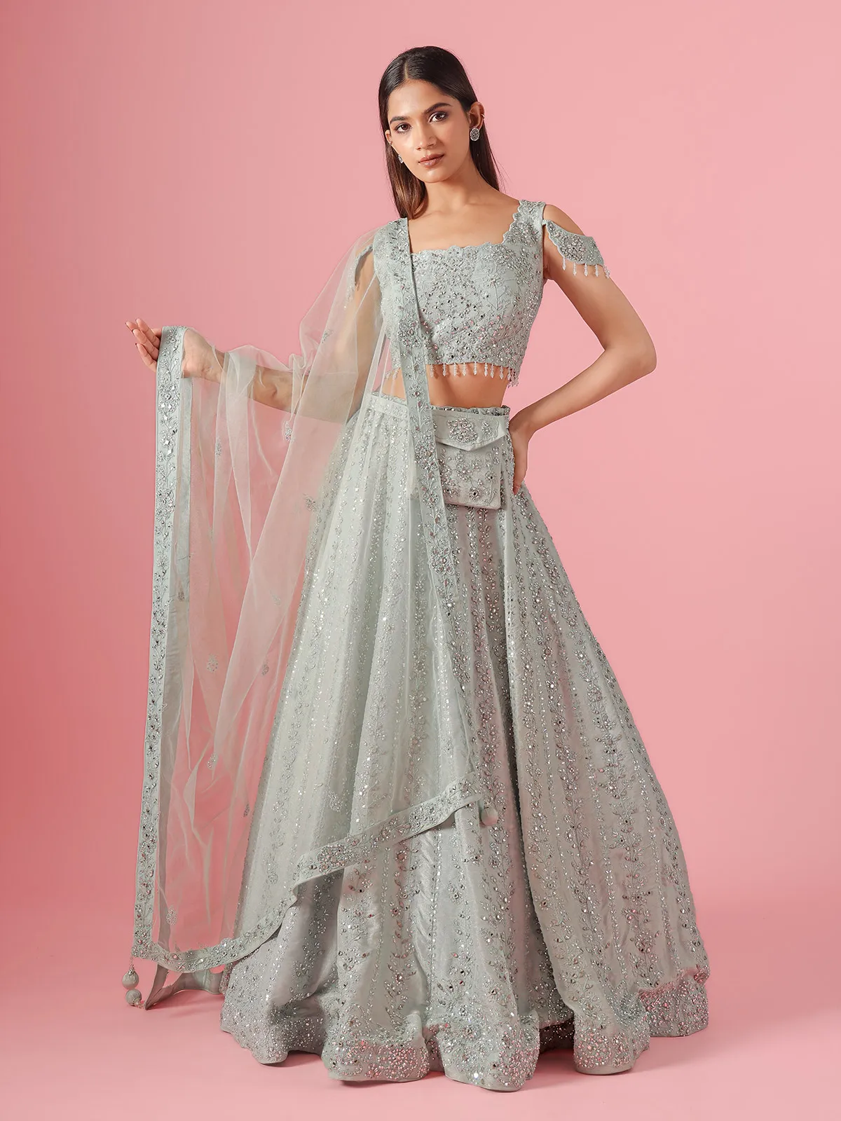 Attractive sky blue silk lehenga choli