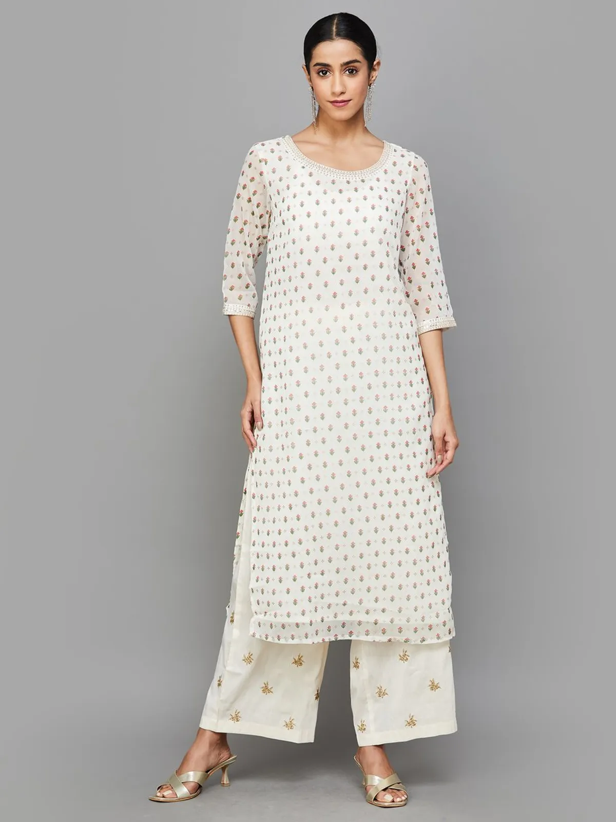 AURELIA white silk printed kurti