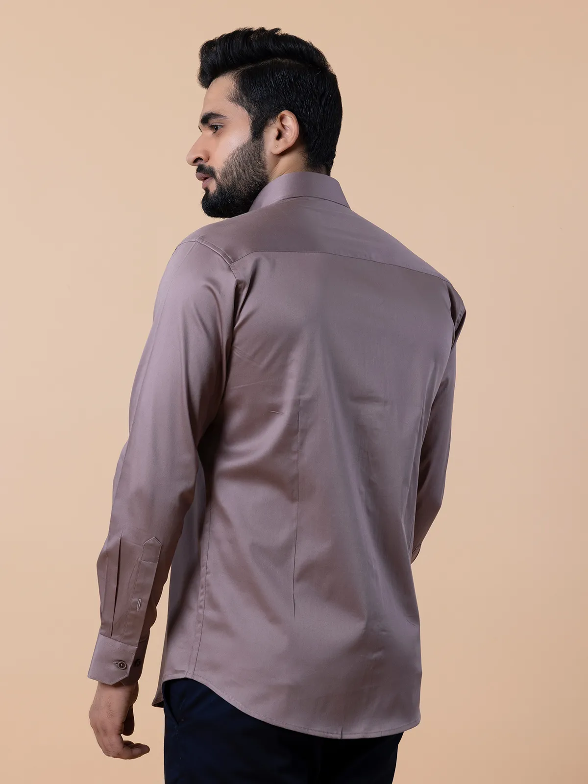 Avega brown cotton plain shirt