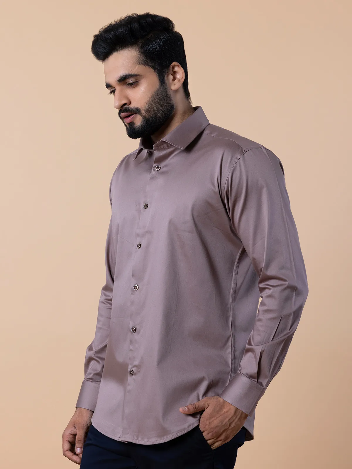 Avega brown cotton plain shirt