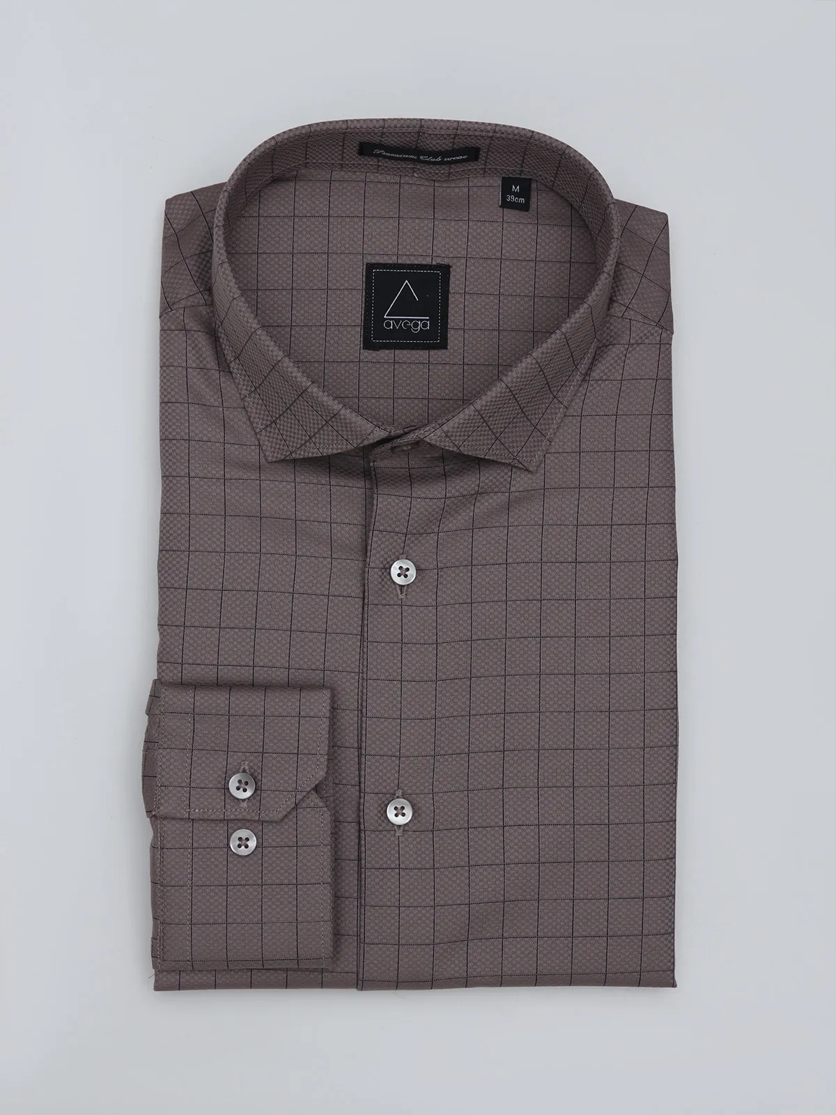 Avega brown slim fit cotton shirt for party