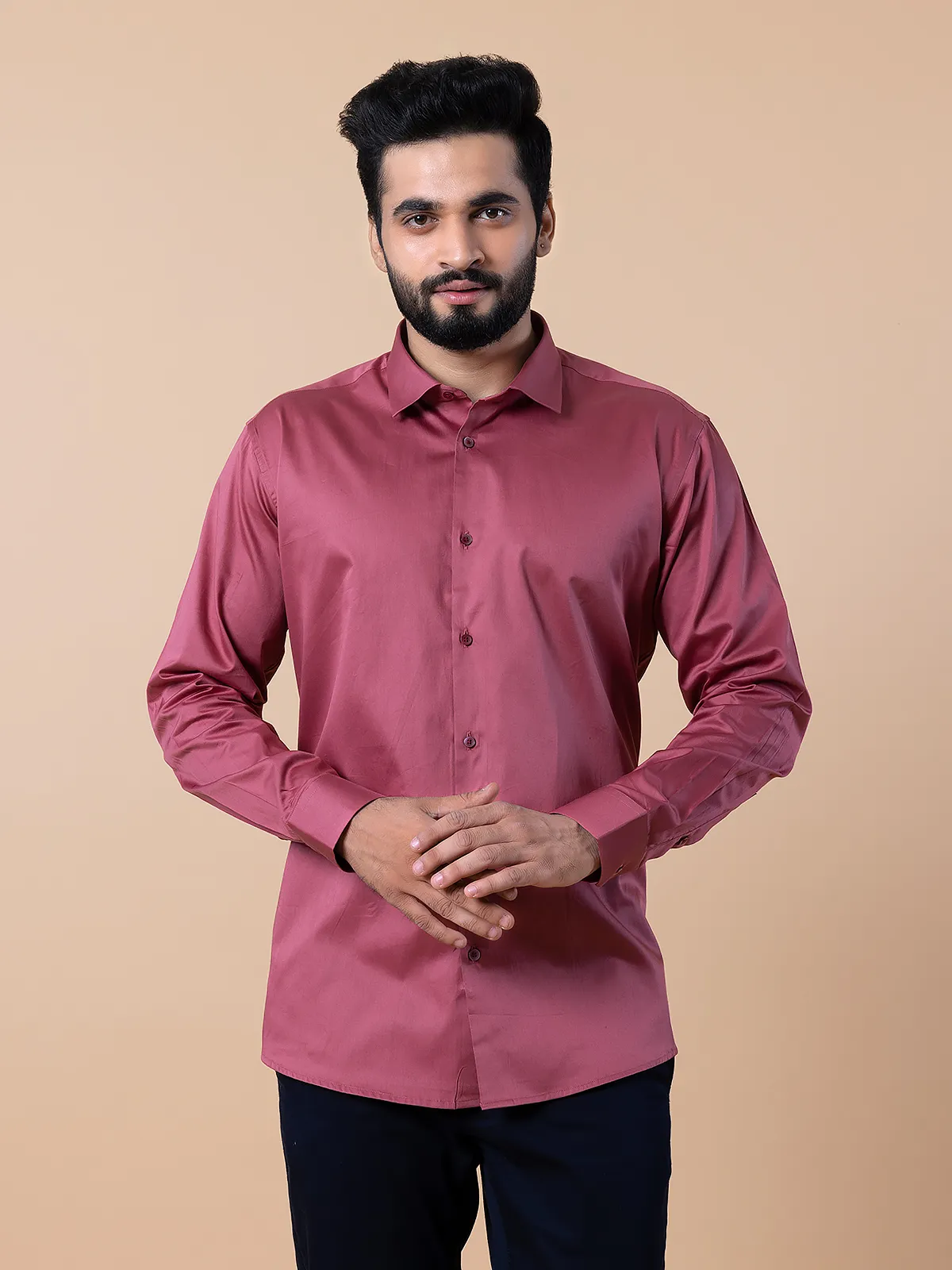 Avega coral pink cotton full sleeves shirt