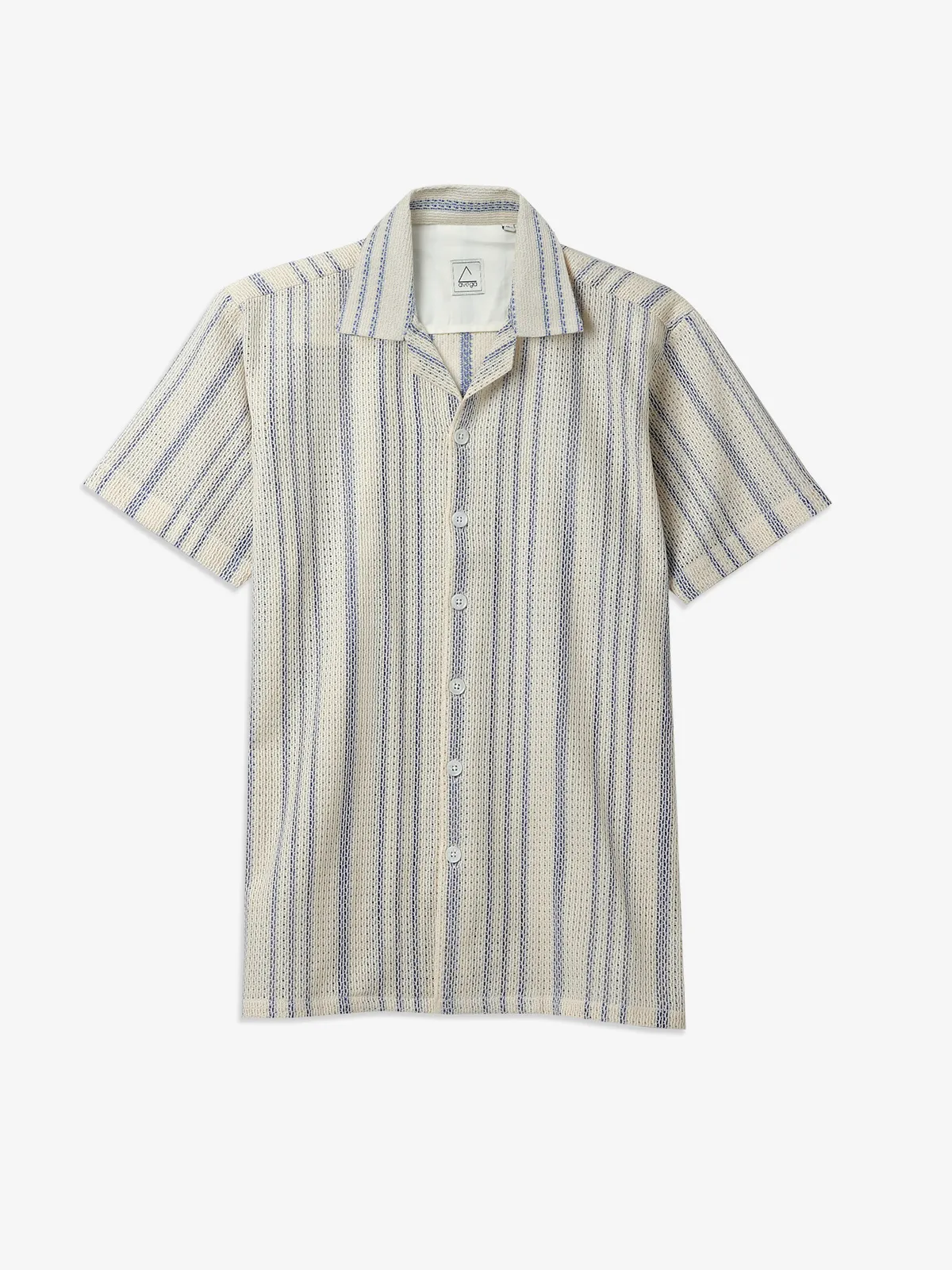 AVEGA cream and blue stripe shirt