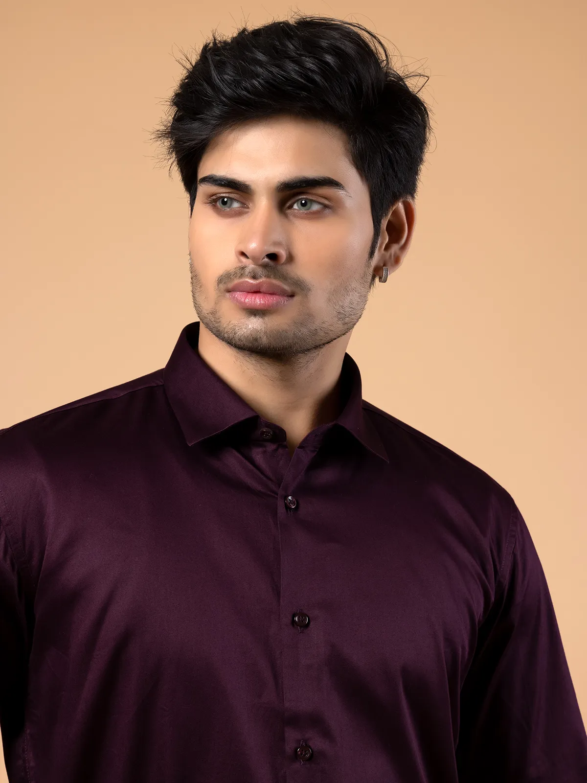 Avega full sleeves solid cotton purple shirt