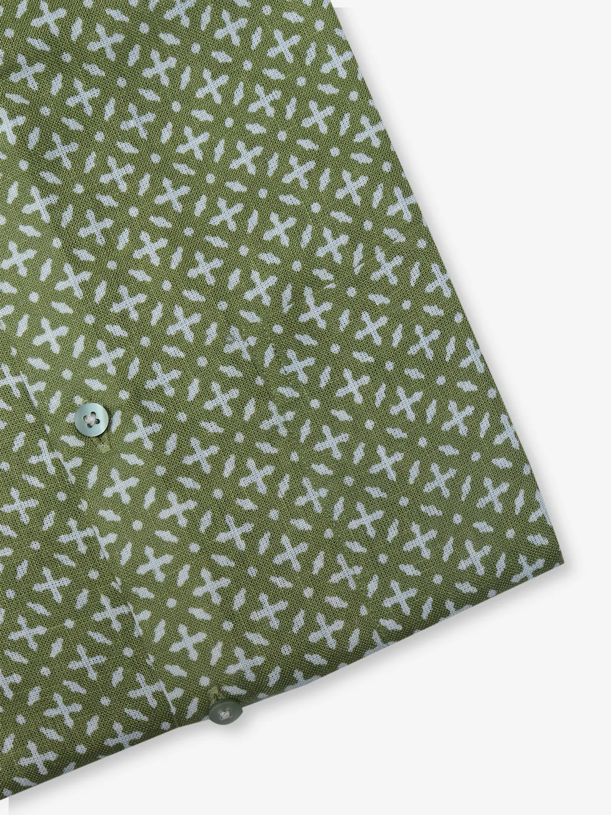 AVEGA green printed linen half sleeves shirt