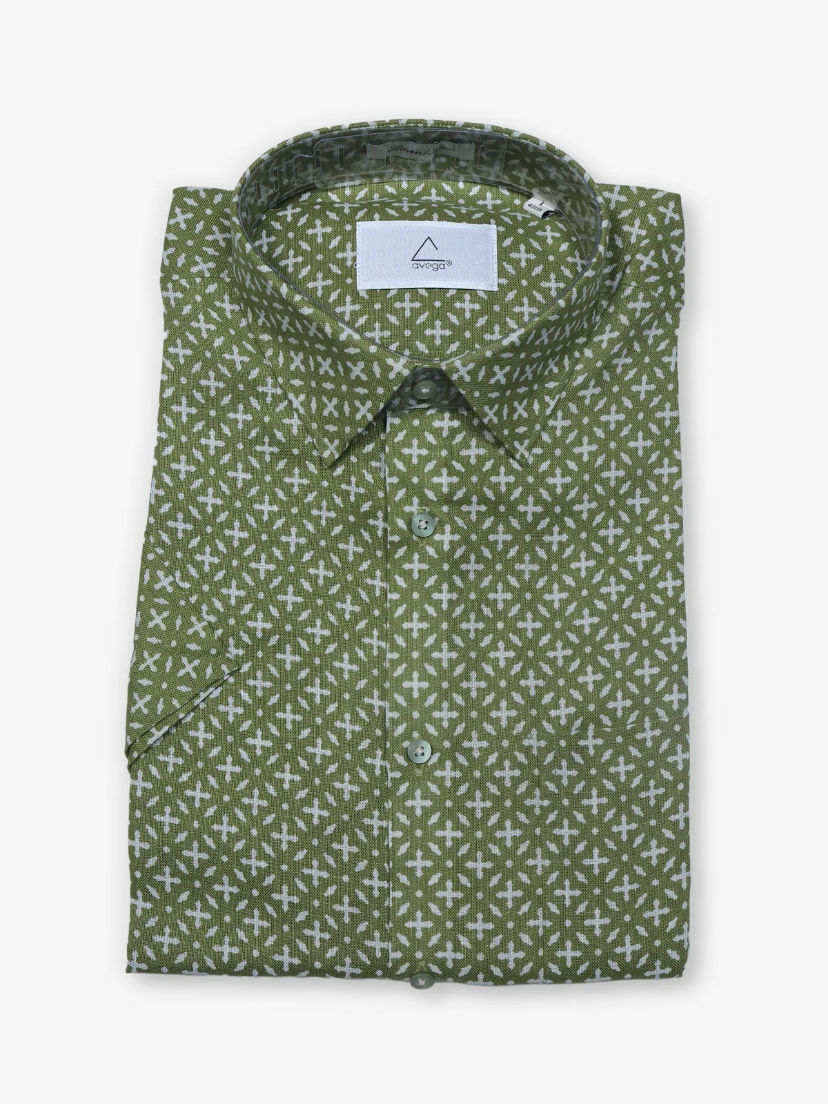 AVEGA green printed linen half sleeves shirt