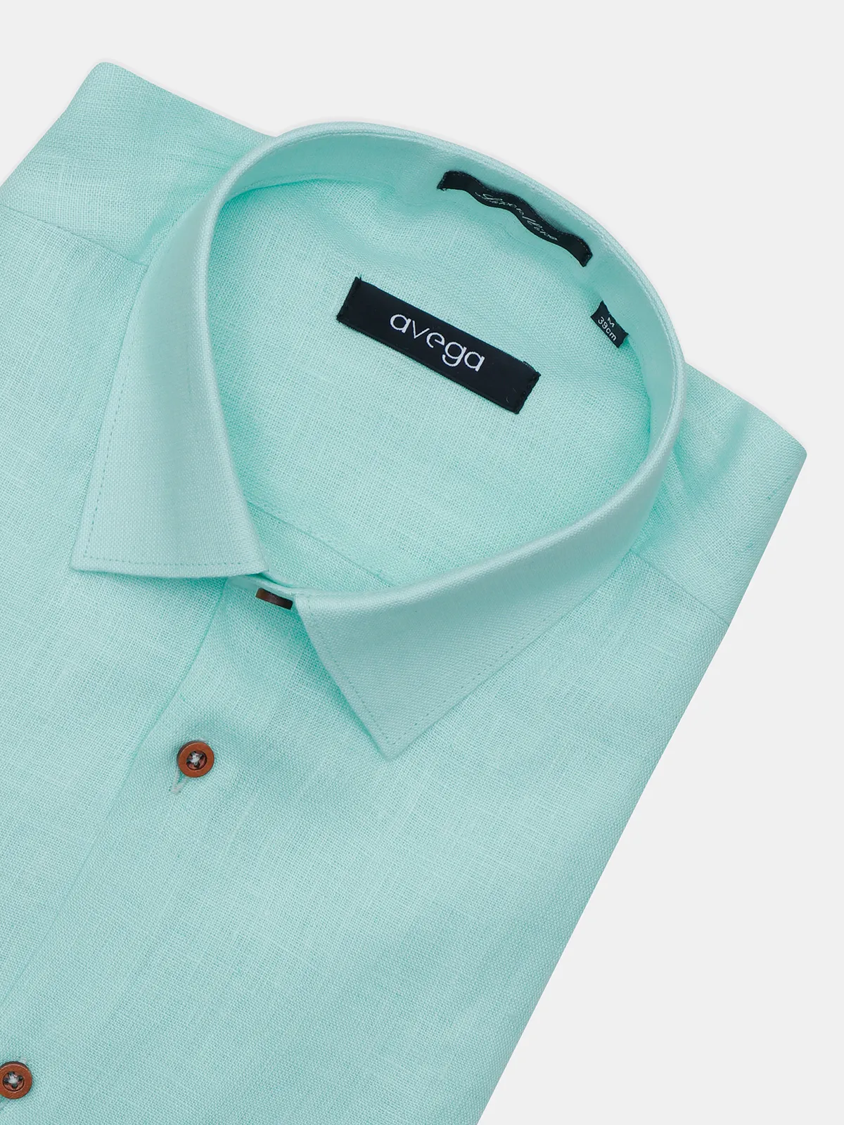 Avega half sleeves solid linen pista green shirt