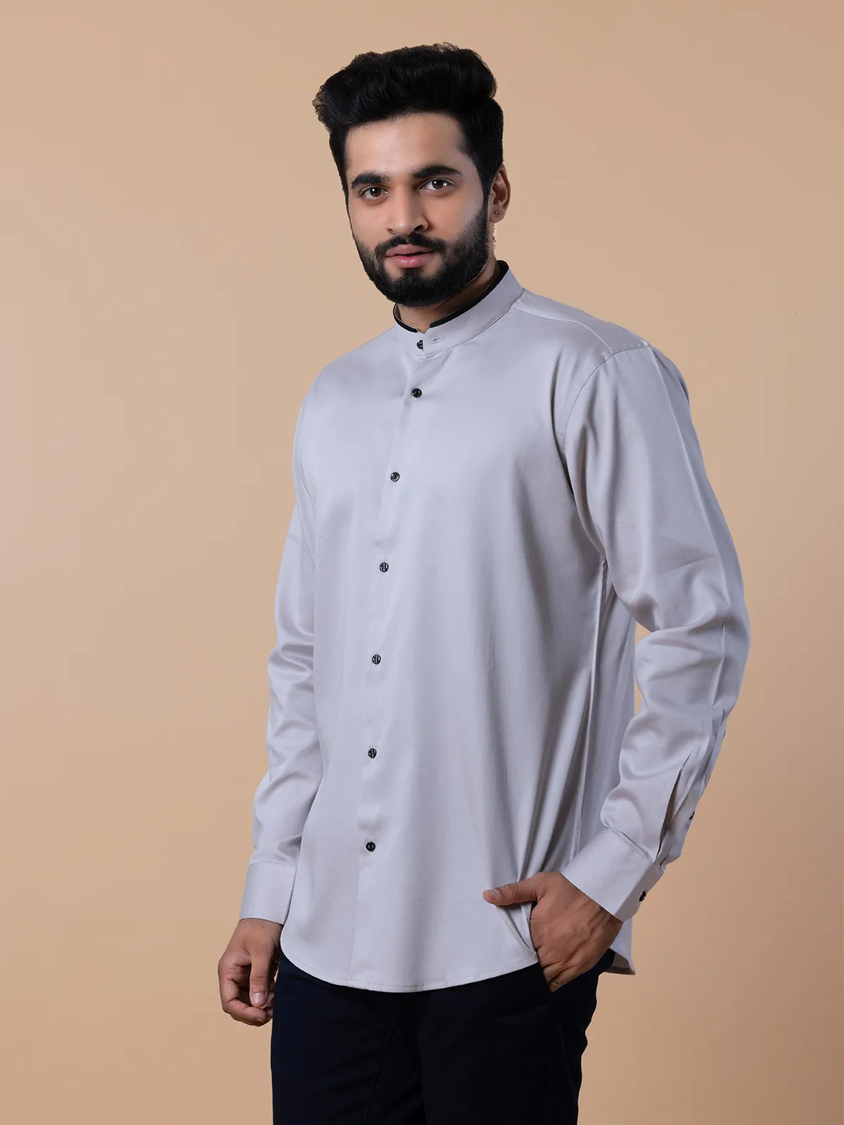 Avega light grey cotton plain shirt