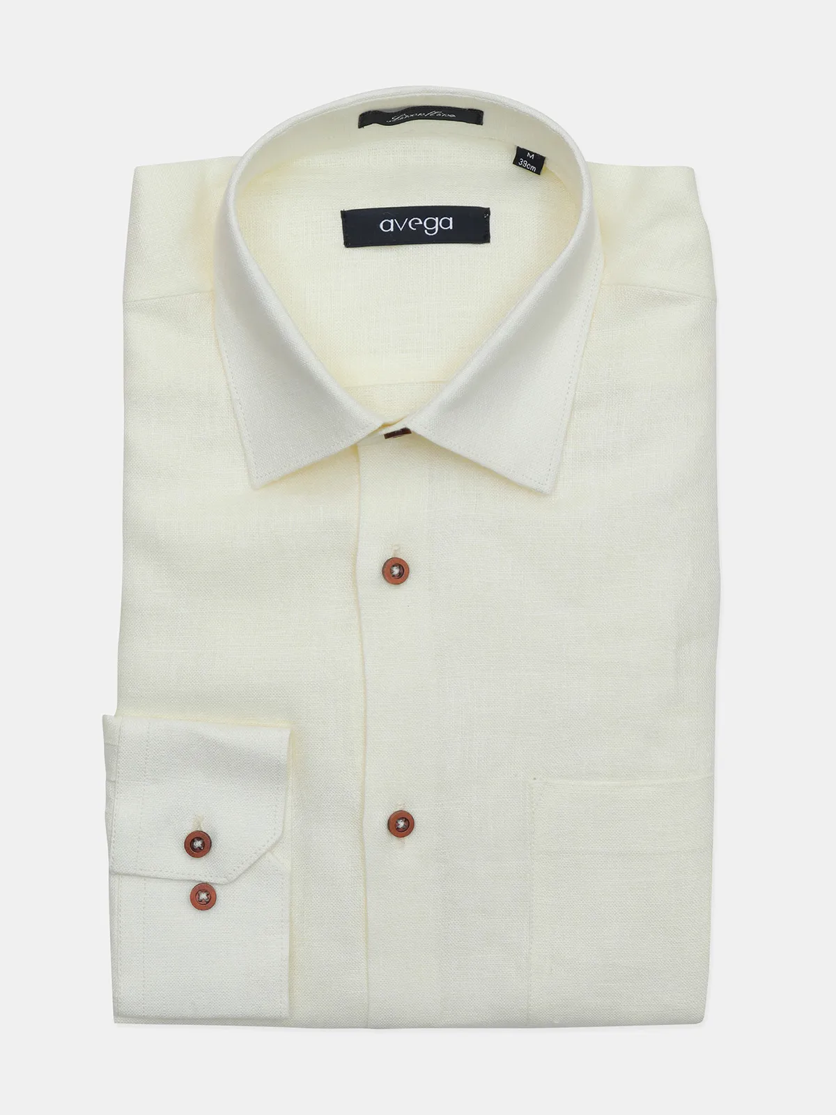 Avega light yellow solid casual linen shirt