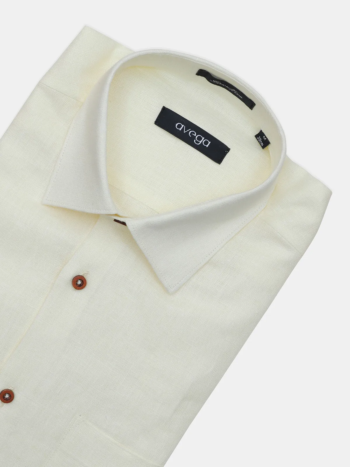 Avega light yellow solid casual linen shirt