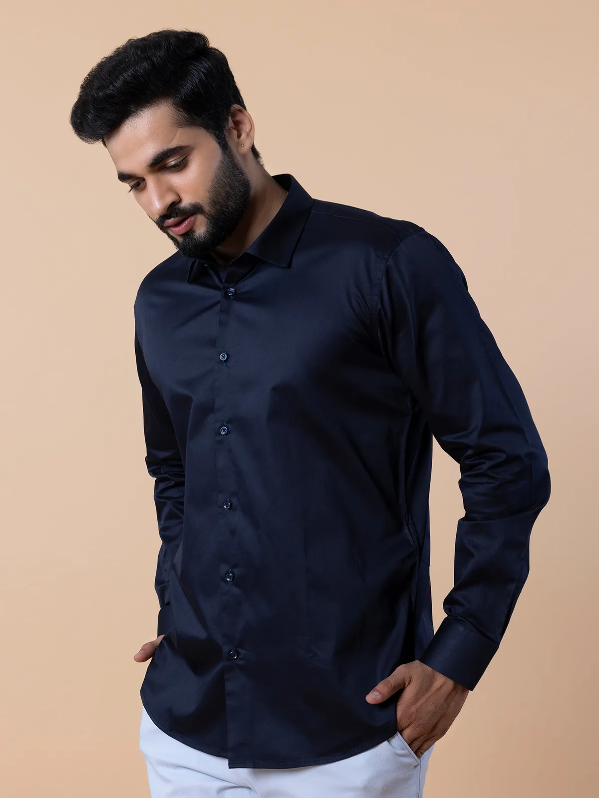 Avega navy plain full sleeves shirt