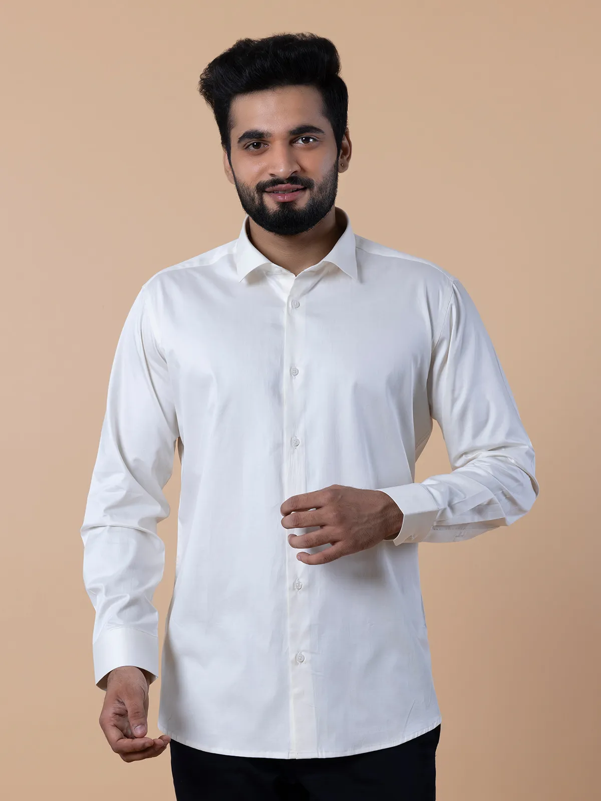 Avega presented cream solid cotton shirt