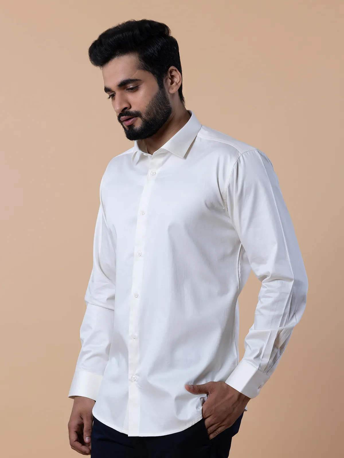 Avega presented cream solid cotton shirt
