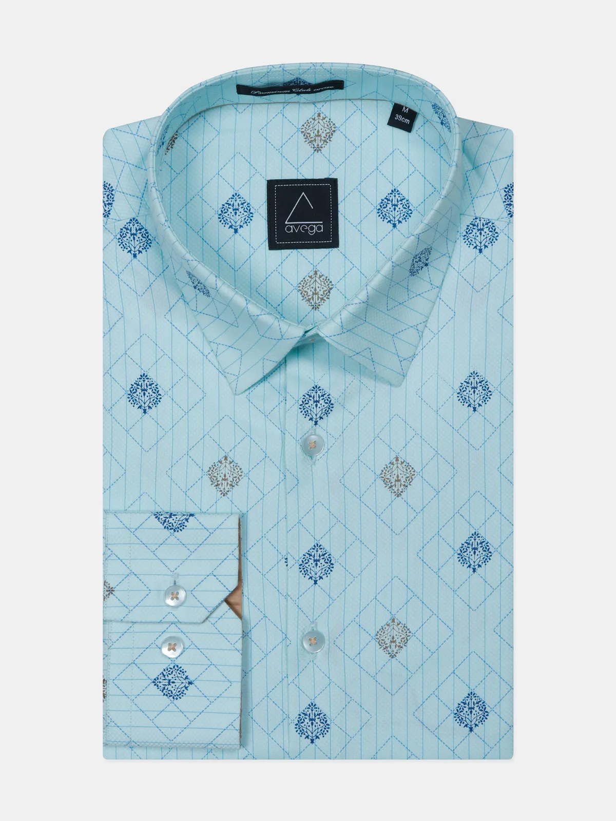 Avega printed aqua blue formal shirt for mens