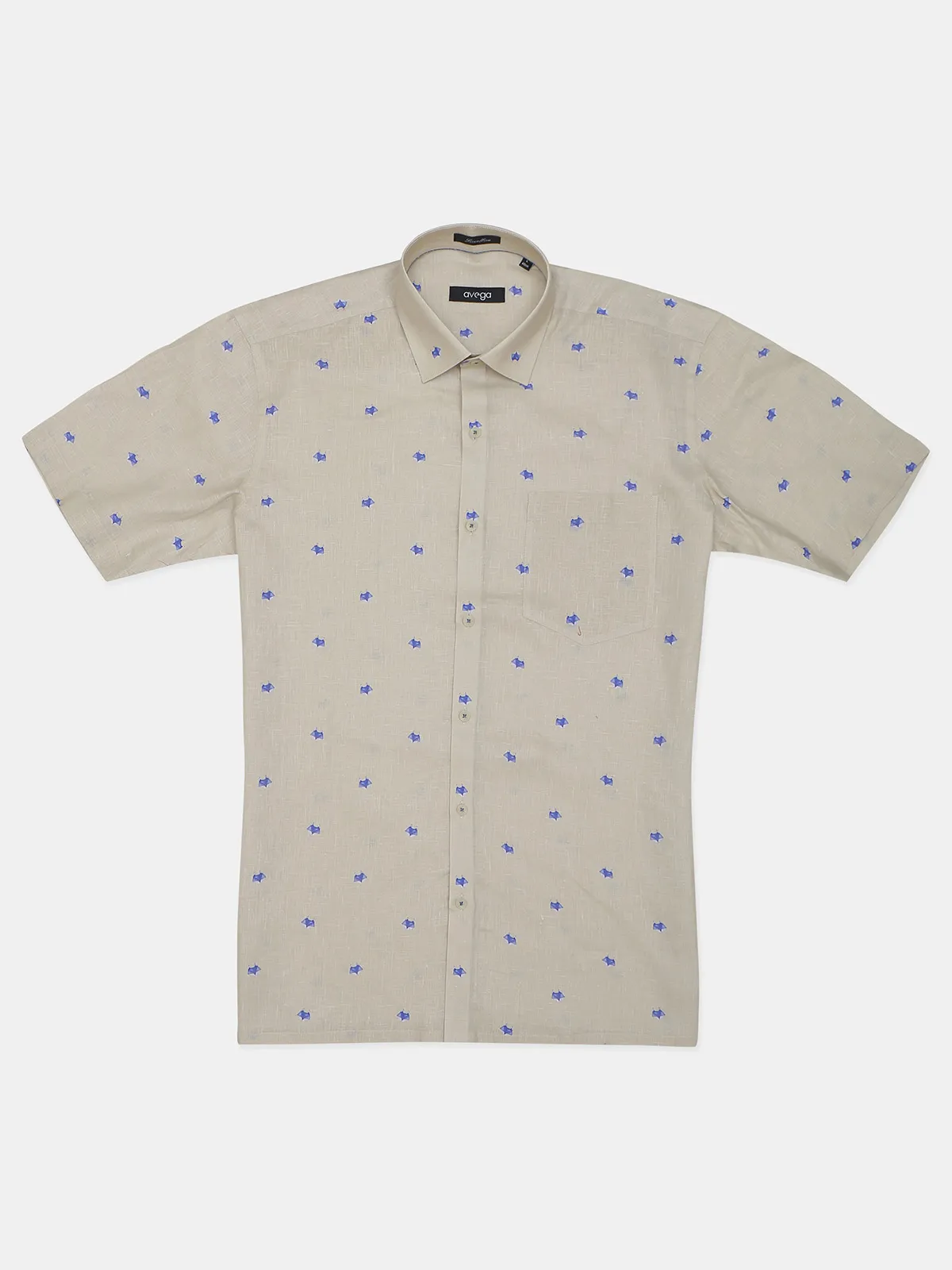 Avega printed beige linen mens shirt