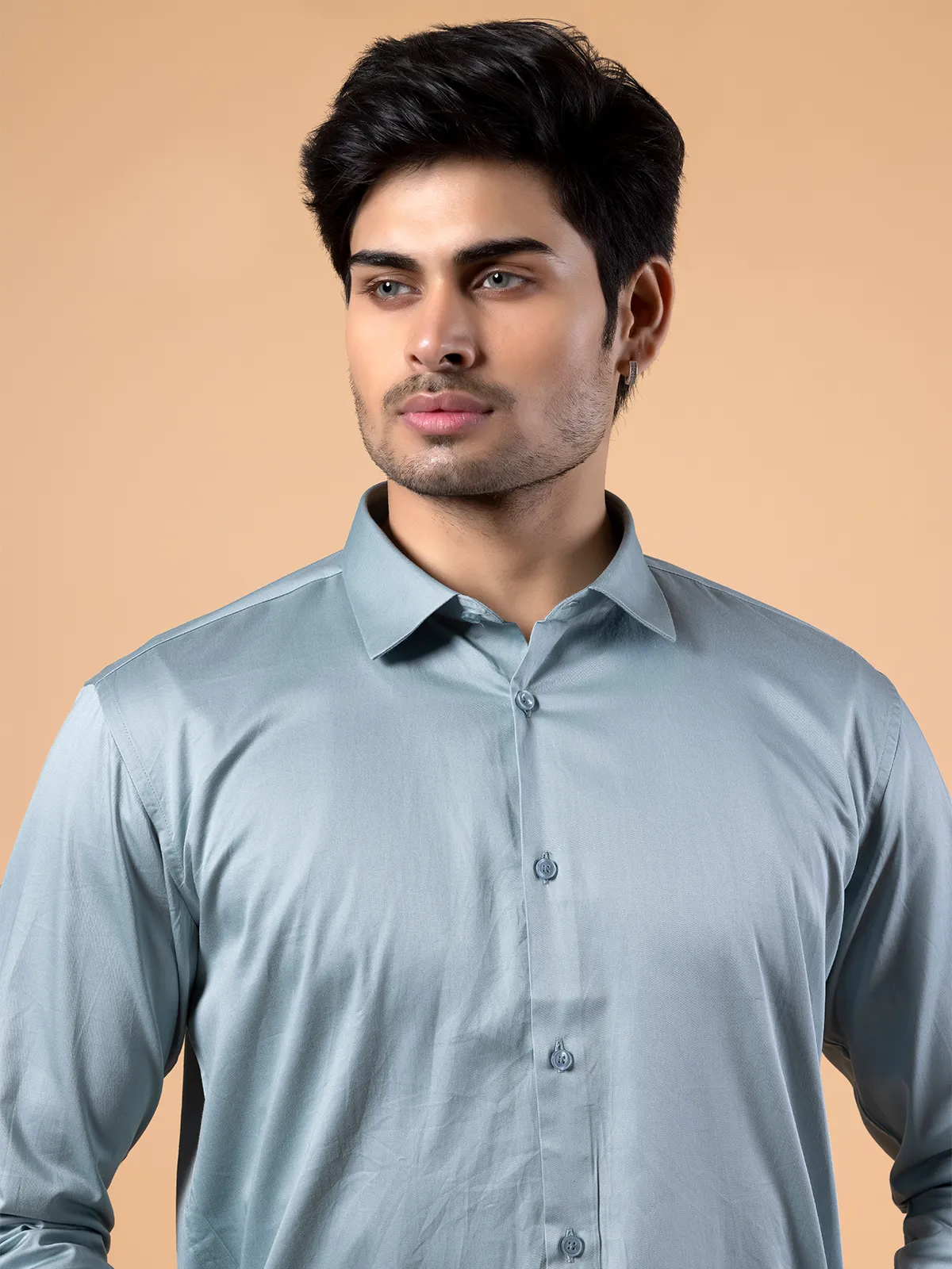 Avega stone blue color solid cotton fabric shirt