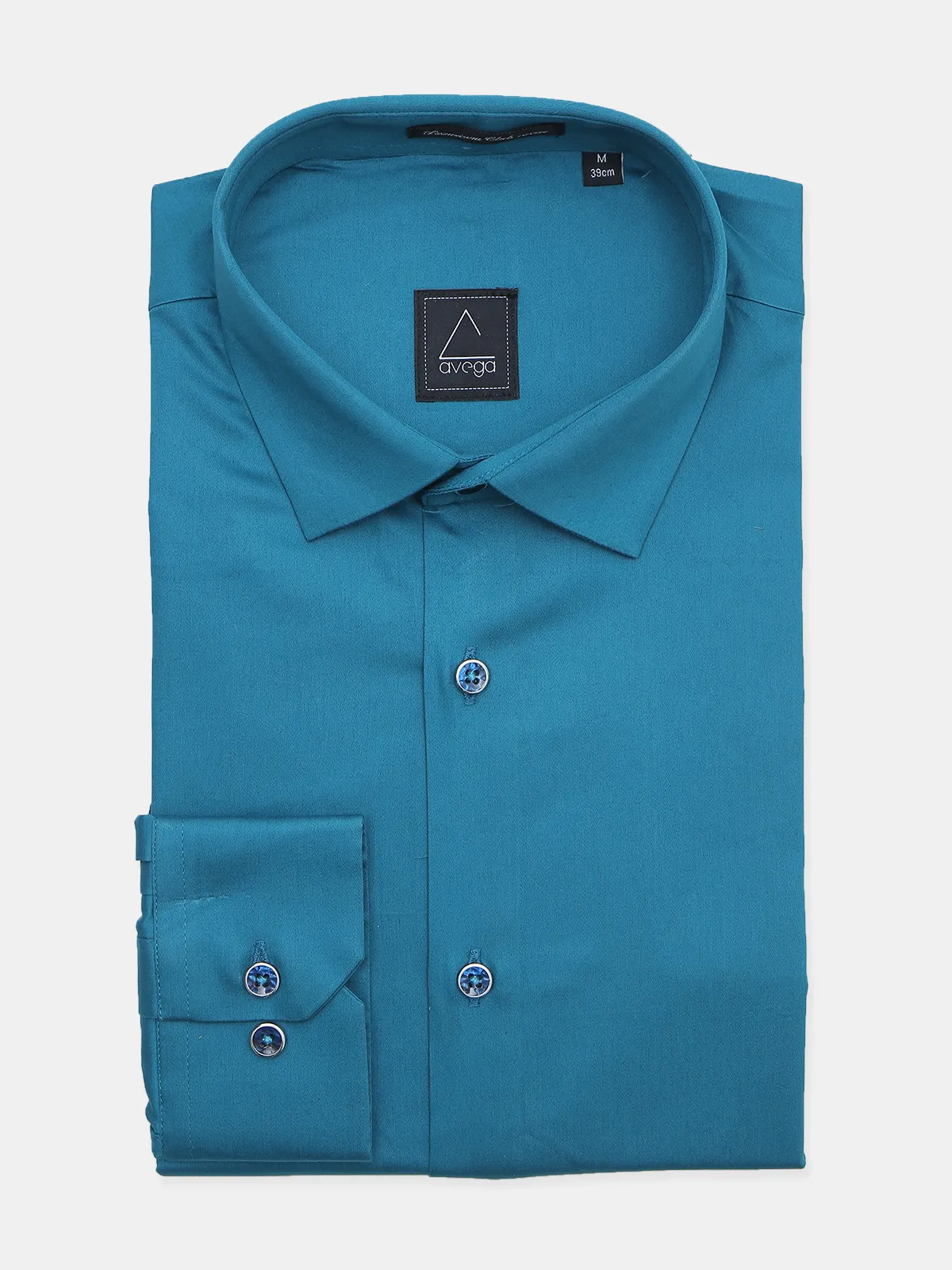 Avega teal blue solid cotton shirt