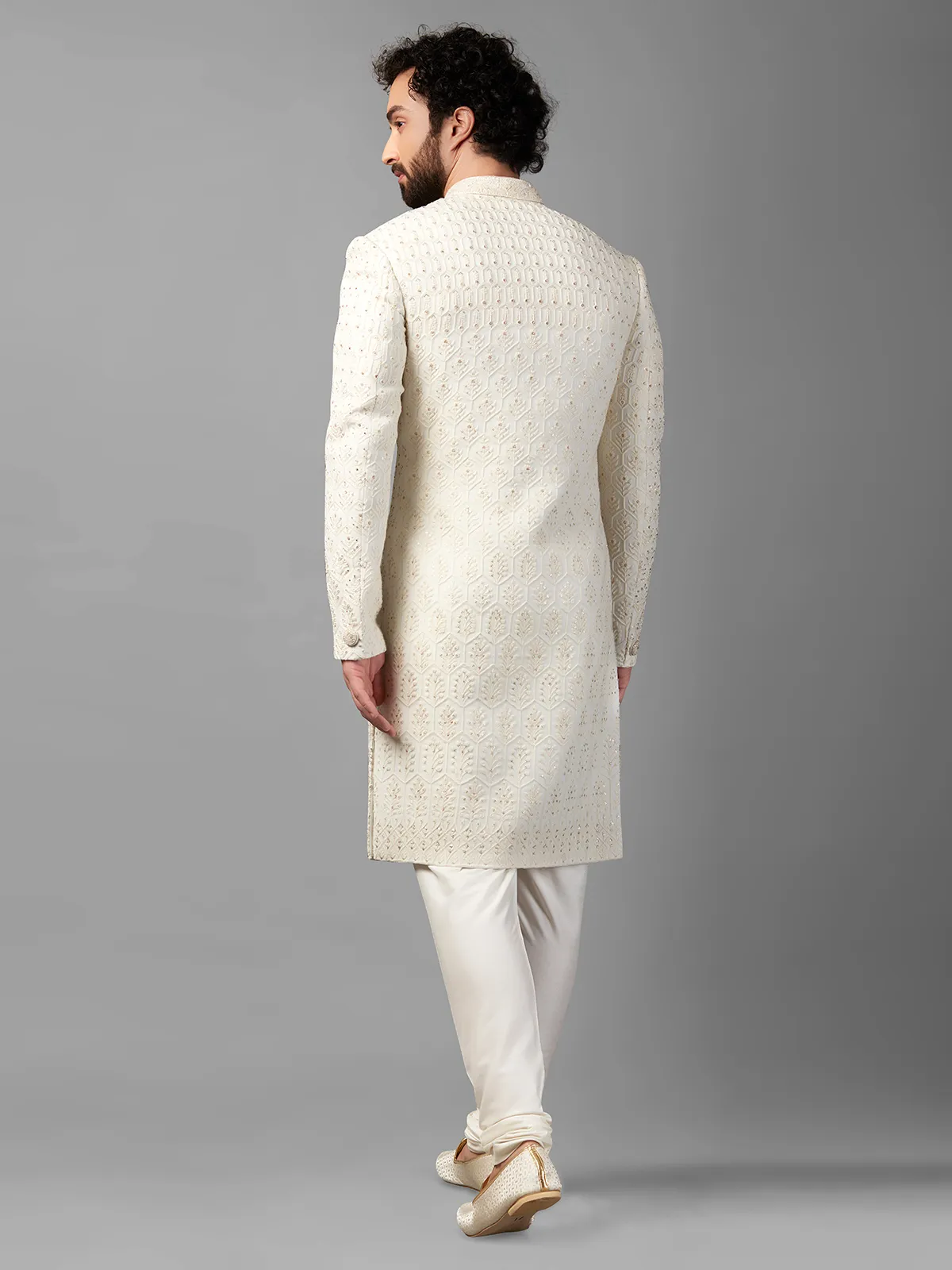 Awesome off-white silk sherwani for wedding