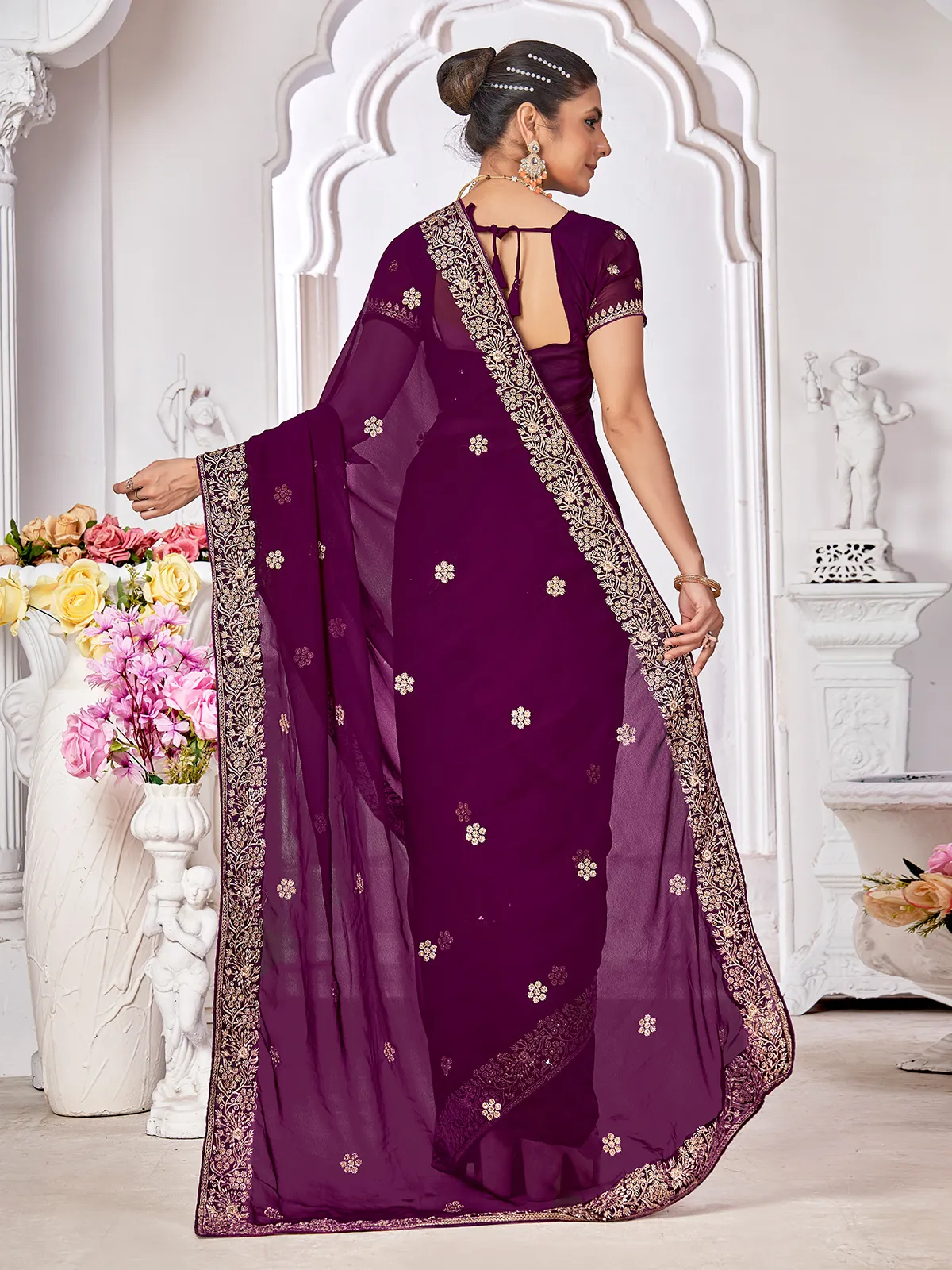 Awesome purple zari weaving saree