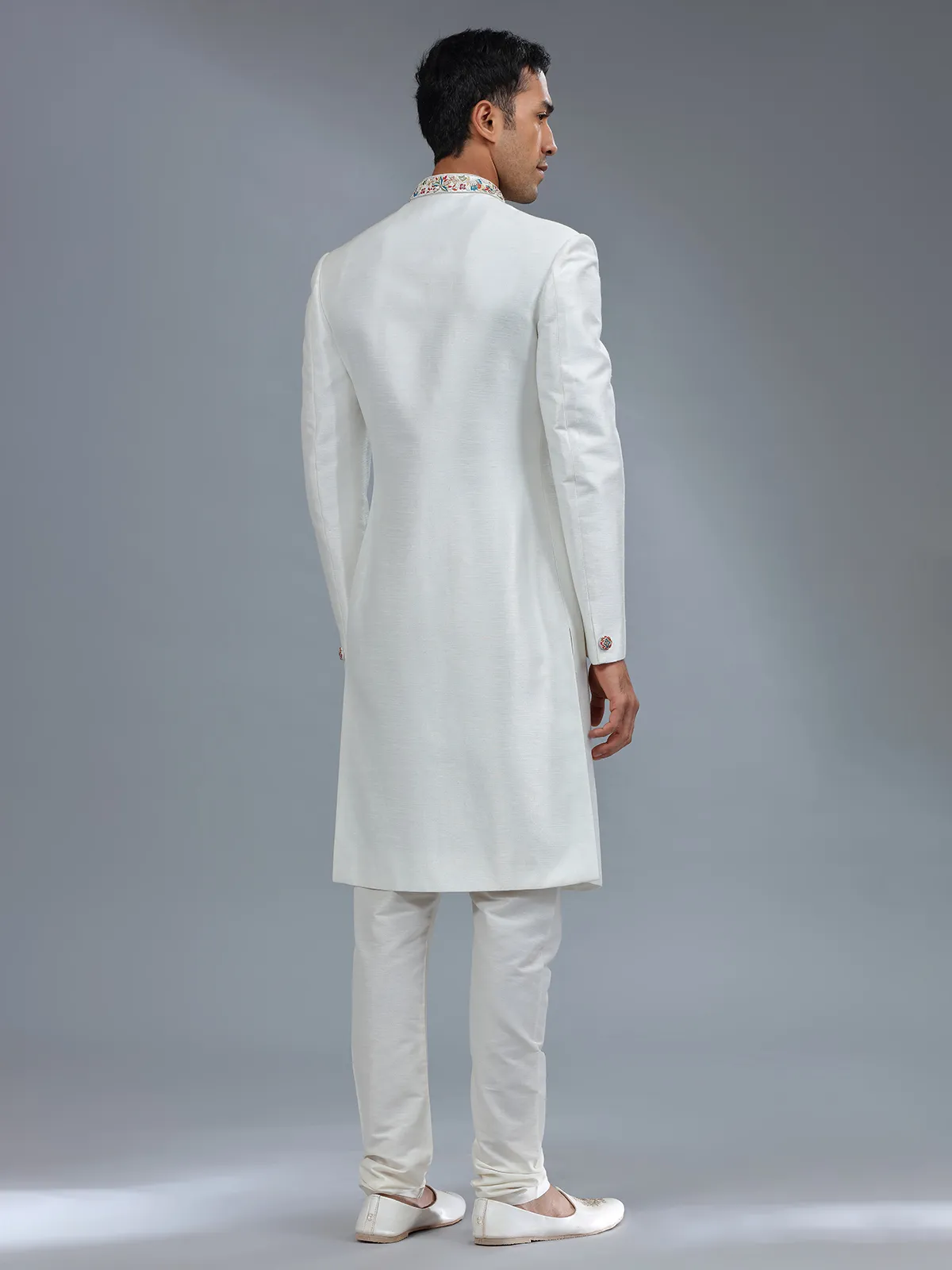 Awesome white silk sherwani for wedding