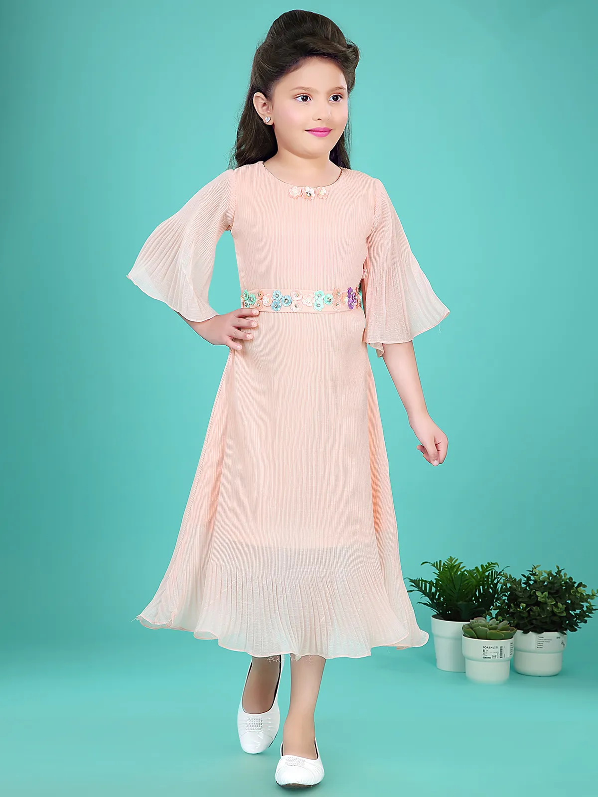 Peach georgette casual girls frock