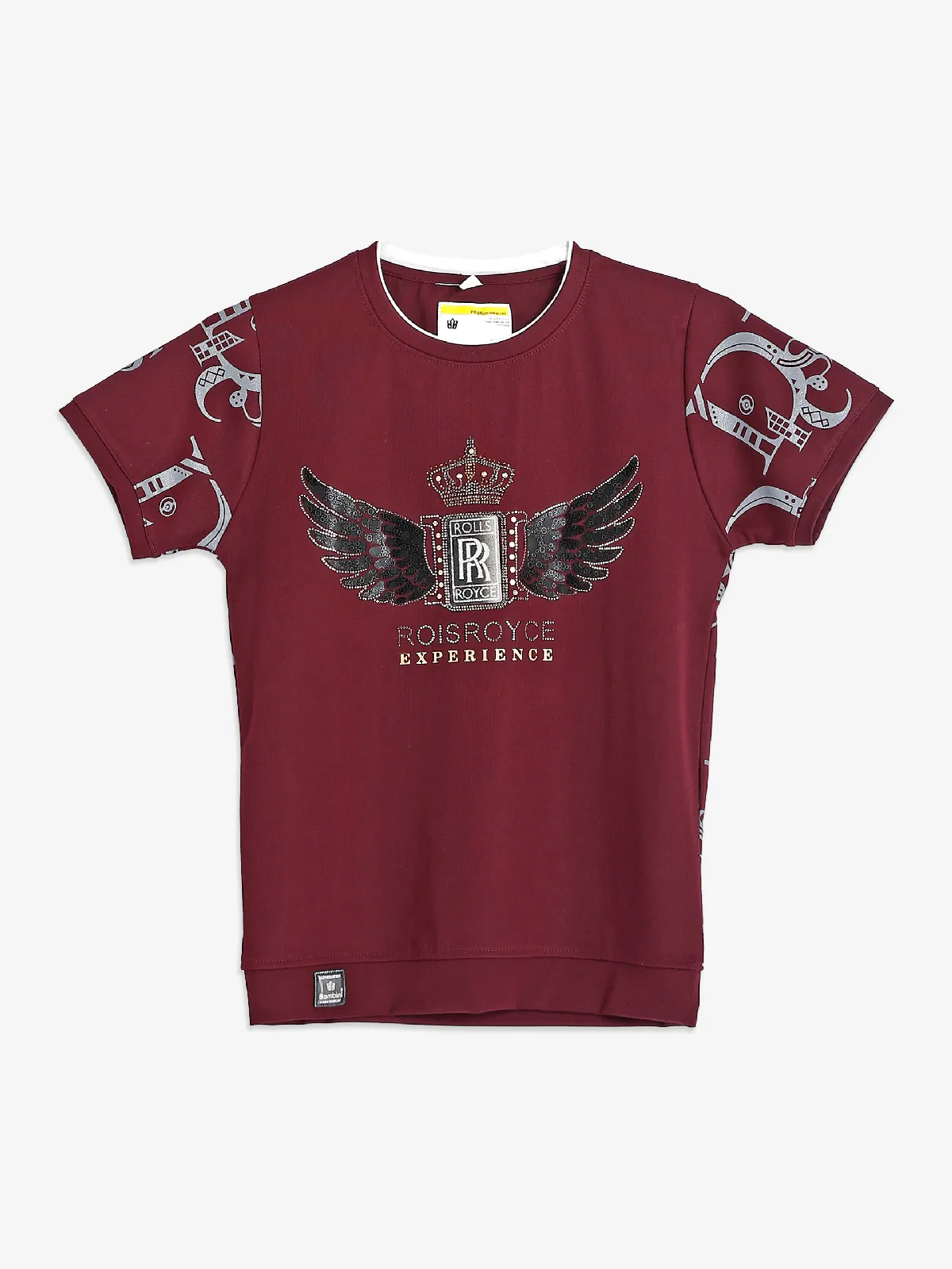 Bambini cotton maroon printed t-shirt