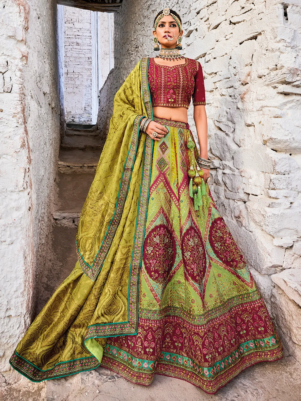 Banarasi silk green lehenga choli