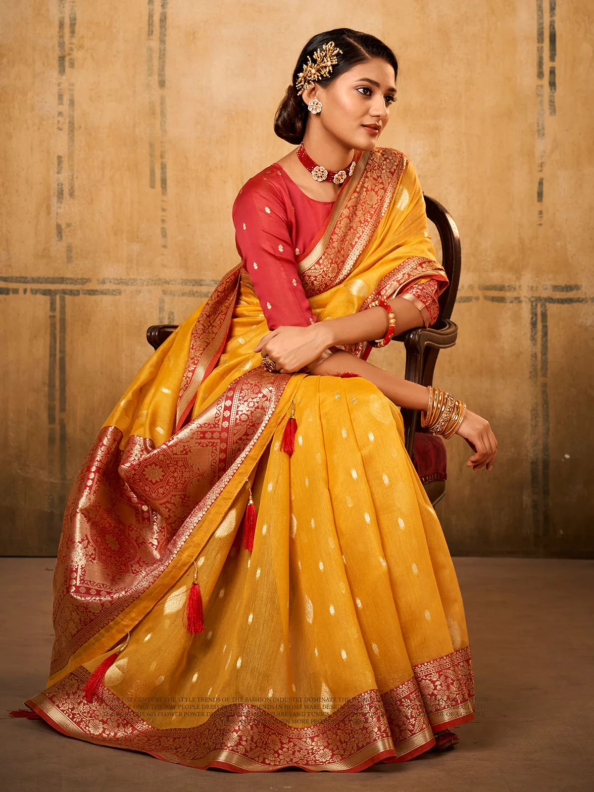 Banarasi tissue silk Yellow saree