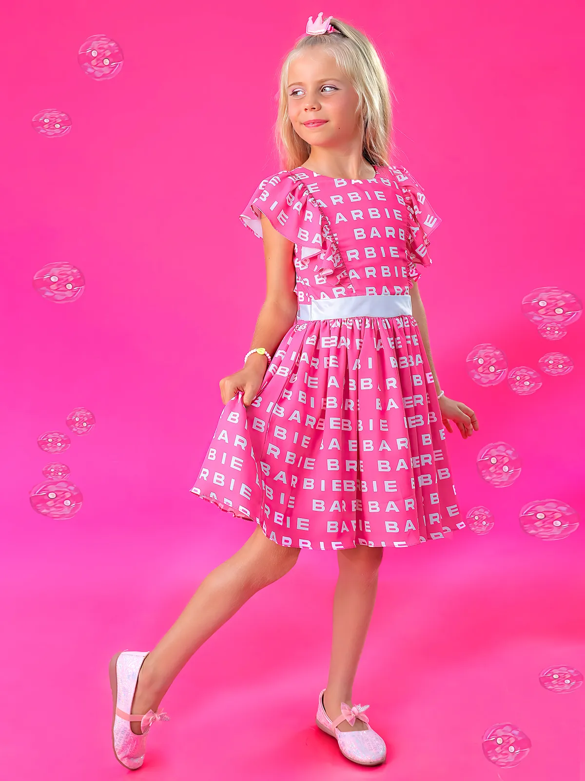 BARBIE cotton pink printed frock