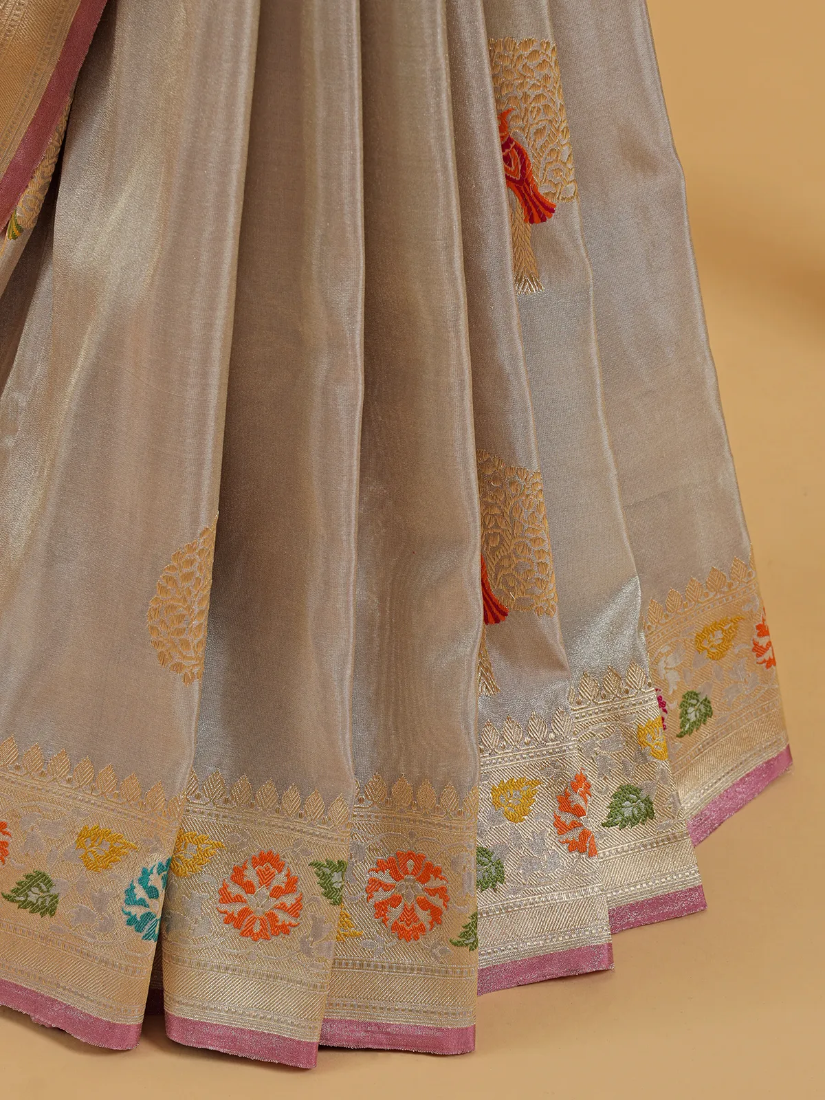 Beautiful beige banarasi silk saree